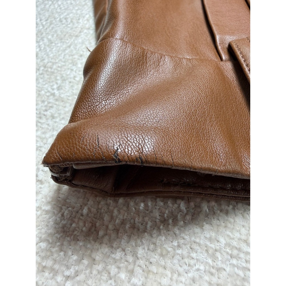 Zara Brown Pleated Tiered Mini Skirt Size S Cognac High Waisted Vegan Leather - Picture 5 of 13